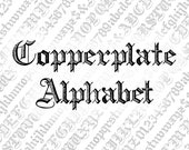 Vector Clipart Victorian Copperplate Ornamental Penwork Alphabet | Vintage Uppercase & Lowercase Letters, Numbers Calligraphy SVG PNG