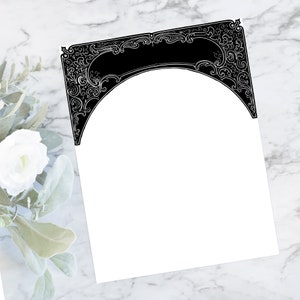 May include: Black and white decorative border with a large, empty space in the center. The border is made of intricate, swirling designs.