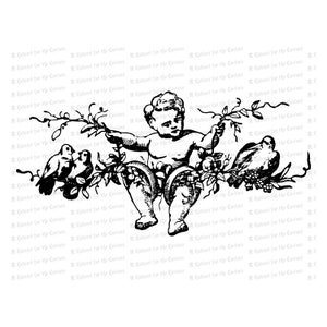 Chérubin vintage avec oiseaux et alliances | Clipart de mariage victorien antique | Vecteur Romantique, Fiançailles, Fleurs SVG PNG JPG