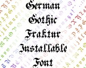 Installable Font Victorian German Gothic Fraktur | Vintage Hand-Drawn Penwork Uppercase & Lowercase Letters, Punctuation OTF TTF