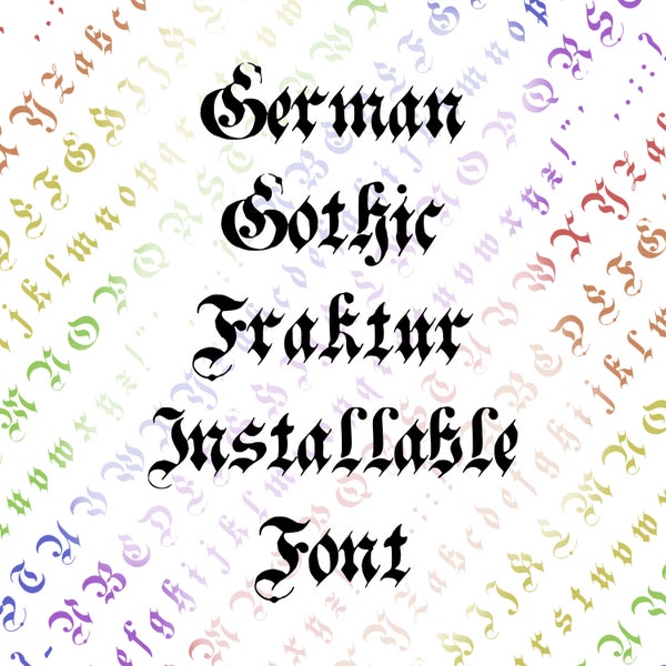 Installierbare Schriftart Victorian German Gothic Fraktur | Vintage Handgezeichnete Penwork Großbuchstaben & Kleinbuchstaben, Punktion OTF TTF