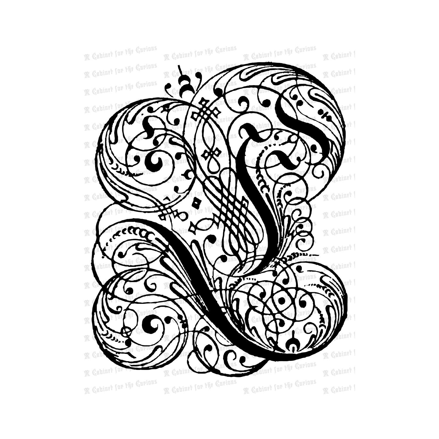 Ornamental Penwork Initial Letter L Vector Clipart | Vintage