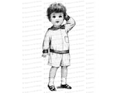 Vintage Boy wearing Romper | Edwardian Toddler | Antique Children Vector Clipart Instant Download SVG PNG JPG