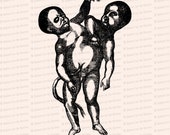 Vintage Edwardian Anatomical Clipart | Antique Fetal Conjoined Twins | Siamese Twins SVG PNG JPG