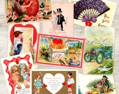 DIGITAL Vintage Valentine Postcards Collage Junk Journal Ephemera Instant Download Printables Antique Postcard Cupid Valentines Day Romance