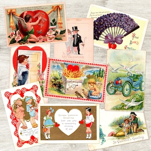 DIGITAL Vintage Valentine Postcards Collage Junk Journal Ephemera Instant Download Printables Antique Postcard Cupid Valentines Day Romance