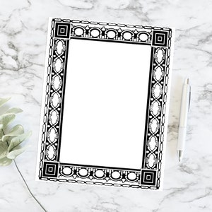 Puede incluir: Borde imprimible en blanco y negro con un diseño decorativo. El borde es perfecto para agregar un toque de elegancia a cualquier proyecto.