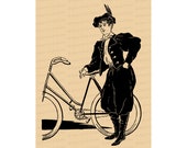 Victorian Lady Cyclist in Bloomers | Woman in Rational Dress / Pants with Bicycle | Instant Download Feminist Vector Clipart SVG PNG JPG