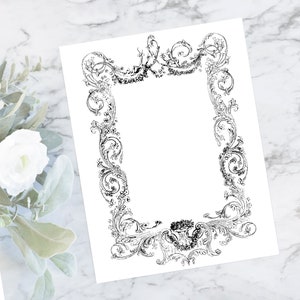 Digitaler Vintage Viktorianischer Dekorativer Blumenrahmen | Vektor Clipart Border Element | Sofort Download SVG PNG JPG