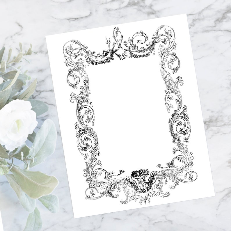 Digital Vintage Victorian Decorative Floral Frame Vector Clipart Border Element Instant Download SVG PNG JPG image 1