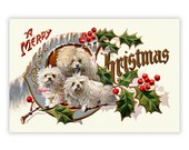 Printable Christmas Dogs Flat Card: Shaggy White Dog Victorian Toy Poodle Maltese Merry Christmas 4x6 Print Ready JPG Download Digital