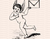 Vintage Victorian Cupid Holding Valentine / Envelope | Antique Valentine's Day Clipart | Vector Romantic SVG PNG JPG