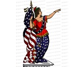 Color Victorian Columbia | Woman, United States Flag and Laurel | American Patriotic Lady Liberty Vector Clip Art SVG PNG JPG Digital