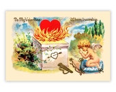 Printable To My Valentine Whom I Worship Digital Postcard 4x6" 1900s Style Old Fashioned Cupid Flat Card Romantic Victorian Burning Love