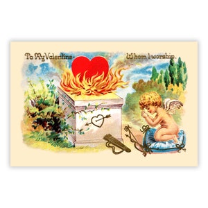 Stampabile per il mio San Valentino che adoro Cartolina digitale 4x6 "1900 stile vecchio stile Cupido carta piatta romantico vittoriano ardente amore