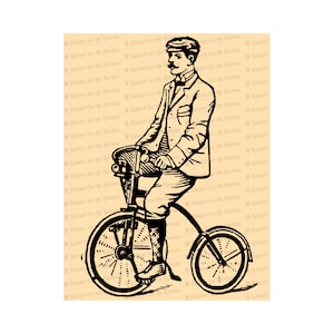 Digitaler Vintage Victorian Gentleman auf Fahrrad |  Antiker Mann auf Fahrrad Illustration Instant Download | Cycling Vektor Clipart SVG PNG JPG