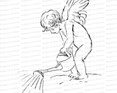 Vintage Edwardian Gardening Cupid with Watering Can  | Valentine's Day Vector Clipart | Romantic Gardener SVG PNG JPG