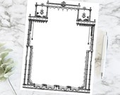 Vintage Ornate Victorian Theater Border | Antique Frame with Columns, Curtains, Bird Cages, Plants, Flowers Stage Vector Clipart SVG PNG JPG