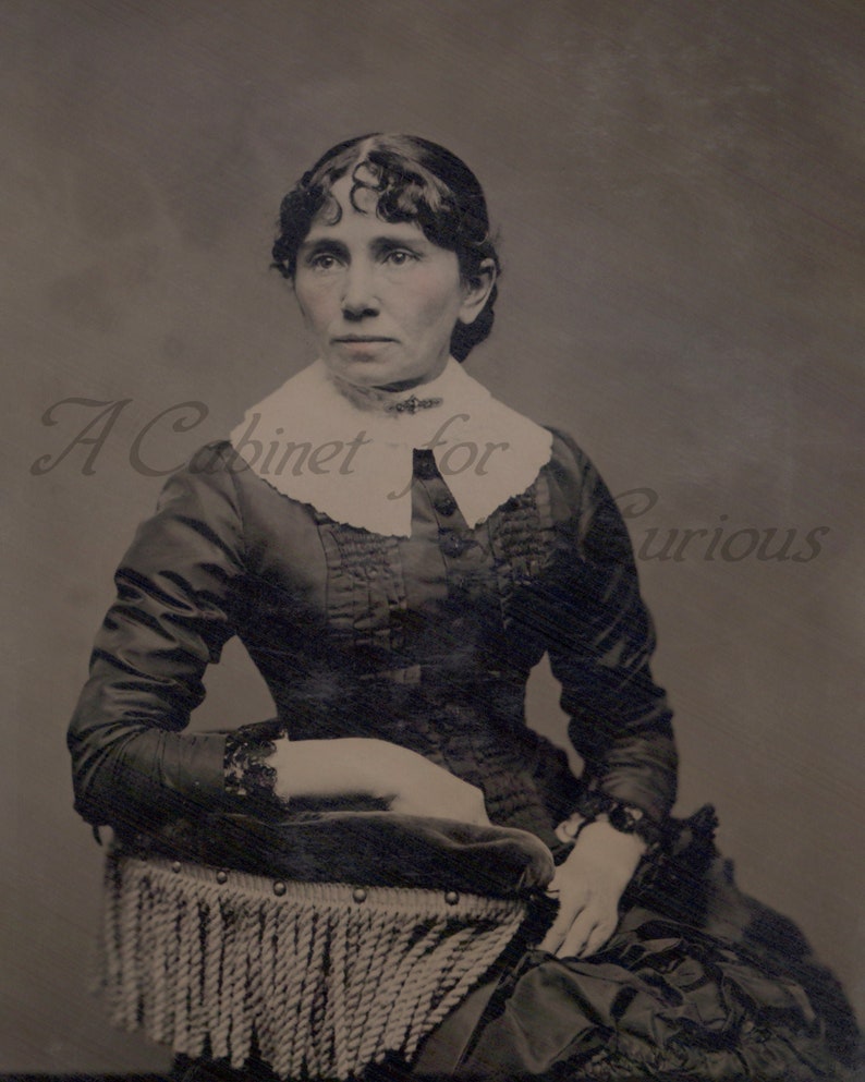 Antique Photo DOWNLOAD Victorian Lady with Wide Collar, Lace Cuffs, and Brooch 1860s tintype woman photograph picture digital png jpg image 1