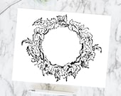 Vintage Ivy Botanical Wreath Vector Clipart | Antique Victorian Round Frame Border | Instant Download SVG PNG JPG
