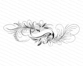 Fancy Victorian Blank Banner with Leaves, Flourishes, and Flower Vector Clip Art | Antique Banner | Digital Instant Download SVG PNG JPG