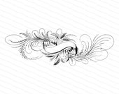 Fancy Victorian Blank Banner with Leaves, Flourishes, and Flower Vector Clip Art | Antique Banner | Digital Instant Download SVG PNG JPG