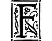 Ornamental Penwork Initial Letter F Vector Clipart  | Vintage Art Deco Era Capital Letter F, Fancy Antique Monogram SVG PNG JPG