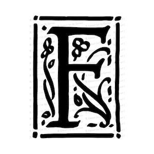 Penwork Ornamental Letra Inicial F Vector Clipart | Letra maiúscula F da era Art Déco vintage, monograma antigo extravagante SVG PNG JPG
