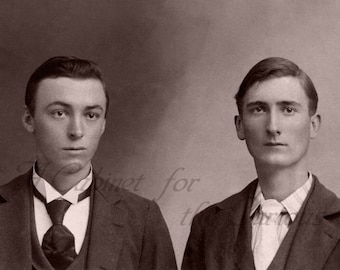 Antique Photo DOWNLOAD | Two Clean Cut Young Edwardian Men | suits ties handsome photograph picture digital png jpg