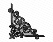 Vintage Victorian Black Lace Corner Embellishment | Antique Decorative Netting Fancy Work Design Element Vector Clipart | SVG PNG JPG