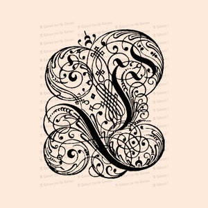 Pluma ornamental Letra inicial L Vector Clipart / Vintage Renaissance Era Capital Letter L Fancy Flourished Antique Monogram SVG PNG JPG