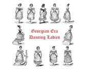 Georgian Dancing Women Bundle | Vintage Dancing Girls Vector Clip Art | Antique Dancers, Ladies, Curtsy Clipart SVG PNG JPG