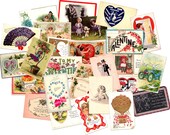 Vintage Valentines 26 Postcard Set & Collage Sheet junk journal ephemera scrapbooking digital art romantic love printable