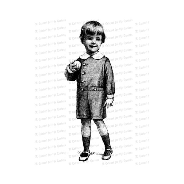 Vintage Little Boy with Toy Ball | Edwardian Child Vector Clipart Instant Download SVG PNG JPG