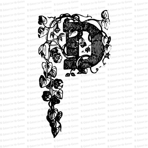 Ornamental Penwork Initial Letter D Vector Clipart Vintage Etsy