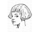 Vintage 1920s Girl with Bob Haircut | Girl with Bobbed Hair | Antique Children Vector Clipart Instant Download SVG PNG JPG