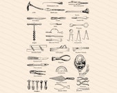 Vintage Victorian Tools | 1860s Antique Tools Collage Sheet Vector Clipart Instant Download SVG PNG JPG | Chisel, drill, wrench,etc