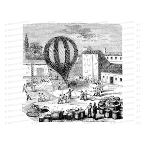 Het vullen van een Victorican Heteluchtballon | Afdrukbare antieke ballon | Vintage Vector Clipart SVG PNG JPG