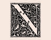 Ornamental Penwork Initial Letter N Vector Clipart  | Vintage Art Nouveau Era Capital Letter N, Fancy Antique Monogram SVG PNG JPG