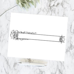 May include: A black and white decorative border with a blank space in the center. The border is made of ornate swirls and floral designs.