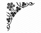 Vintage Victorian Floral & Leaf Corner Embellishment | Antique Decorative Flowers and Leaves Design Element Vector Clipart | SVG PNG JPG