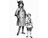 Vintage Brother & Sister | Edwardian Little Boy, Sailor Suit, Toy Horn | Girl in Coat, Cape, Hat Vector Clipart Instant Download SVG PNG JPG