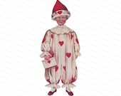 Vintage Edwardian Boy in Valentine Clown Suit Holding Envelope | Antique Romantic Love Vector Clipart Valentine's Day PNG JPG SVG