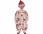 Vintage Edwardian Boy in Valentine Clown Suit Holding Envelope | Antique Romantic Love Vector Clipart Valentine's Day PNG JPG SVG