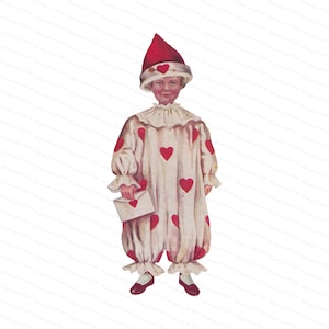 Menino eduardiano vintage em terno de palhaço dos namorados segurando envelope | Antigo amor romântico vetor clipart dia dos namorados PNG JPG SVG