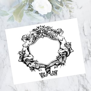 Edwardian Mermaids Mermen Border | Vector Clipart Winged Mermaid Mythological Cryptozoology l Frame Element Digital Download SVG PNG JPG