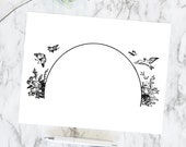 Vintage Rustic Nature Border Arch Vector Clipart | Antique Victorian Frame Element with Flowers, Butterflies, and Bird | SVG PNG JPG