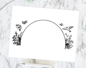 Vintage Rustic Nature Border Arch Vector Clipart | Antique Victorian Frame Element with Flowers, Butterflies, and Bird | SVG PNG JPG