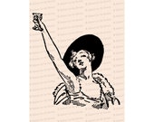 Jazz Age Flapper Raising Drinking Glass in Toast | Vintage 1920s Woman Toasting, Celebration Vector Clip Art Instant Download | SVG PNG JPG