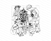 Digital Vintage Playing Children with Christmas Tree and Toys | 1910s Xmas Kids & Tree Clipart Instant Download SVG PNG JPG